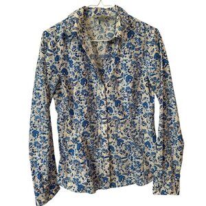 H&M Blue & White Floral Button-Down Shirt Womens Size 8